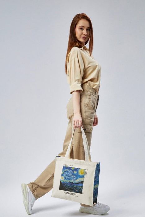 Zoozie Bags Bolso de Lona Crema con Diseño Estampado